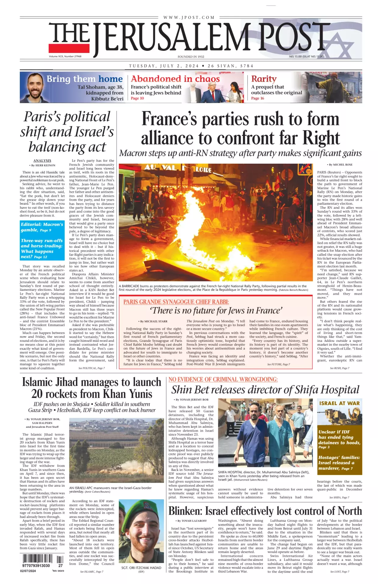 Prima-pagina-the jerusalem post-edizione-di-oggi-02-07-2024